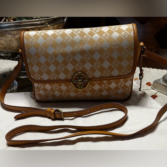Fossil Tan and Cream Checkered Crossbody Bag - Picture 1 of 5